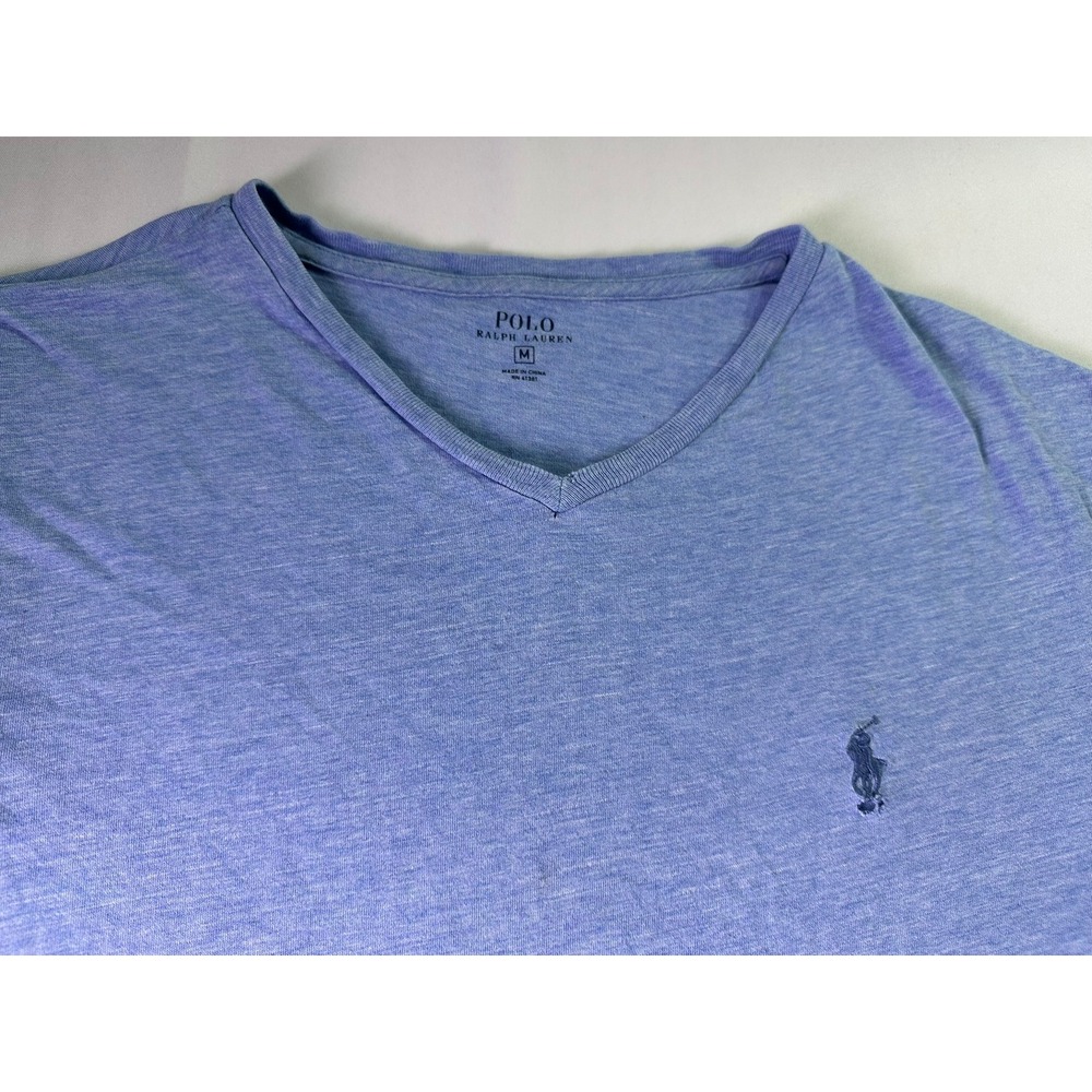 Polo Ralph Lauren V-Neck T-Shirt Size Medium Heather Blue Preppy Cotton Pony Tee